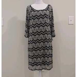 Chris McLaughlin Women's 10 Lace Dress Navy Cream Whimsical Ruffle Stretch